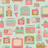 Roomset close-up of vintage devices wallpaper in brights and elderflower colourway