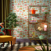 Roomset of vintage devices wallpaper in brights and elderflower colourway