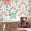 Bunny Tales Wallpaper in Peony Pink and Muted Grey