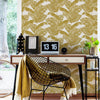 Office with Bright Banana Leaf Wallpaper