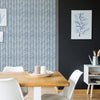 Modern Dining Room with Blue Chevron Design Wallpaper