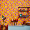 Happy Glamper Wallpaper in Clementine and Magenta