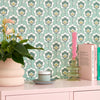 Happy Glamper Wallpaper in Sage, Elderflower and Vintage Cream