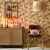 Roomset of interwining Josephine plant wallpaper in vintage browns and orange colourway 