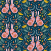 Bunny Tales Wallpaper in Teal and Cherry Blossom