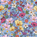 Wildflower meadow wallpaper design on blue background