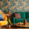 Pandora Wallpaper in Emerald, Teal and Ochre