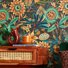 Pandora Wallpaper in Emerald, Teal and Ochre