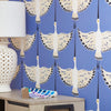 Flying crane wallpaper in very peri purple with lamp