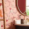 Carpe Diem Wallpaper in Pink, Red and Ivory