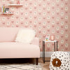 Lucky Cat Wallpaper in Dusty Pink, Red and Ivory