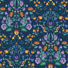 Forget Me Not Wallpaper in Navy, Pansy Purple, Fern and Citrus