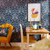 Forget Me Not Wallpaper in Navy, Pansy Purple, Fern and Citrus