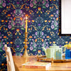 Forget Me Not Wallpaper in Navy, Pansy Purple, Fern and Citrus