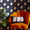 Lucky Cat Cushion in Navy, Jasmine White and Crimson