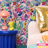 Eclectic Eden Wallpaper in Brights on Pansy Pink