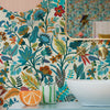 Eclectic Eden Wallpaper in Teal and Tan on Vintage Cream