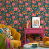 teal and pink peach wallpaper in living room