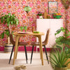 pink peach wallpaper in dining room