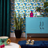 Fun Guy Wallpaper in Mustard Yellow, Sky Blue and Pink