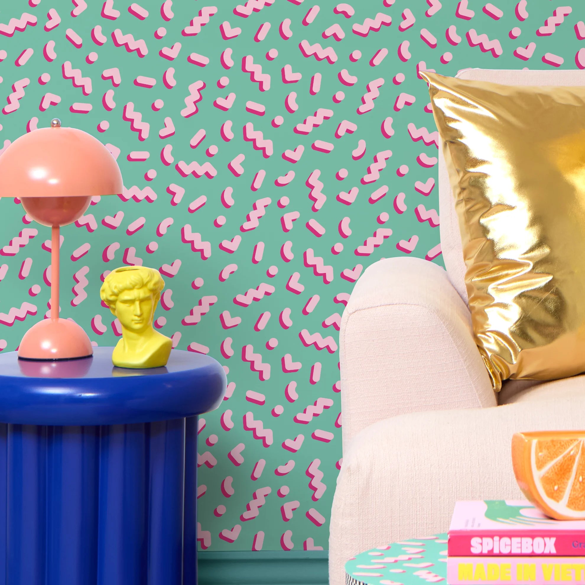 Move To The Music Wallpaper in Miami Mint and Bubblegum Pink