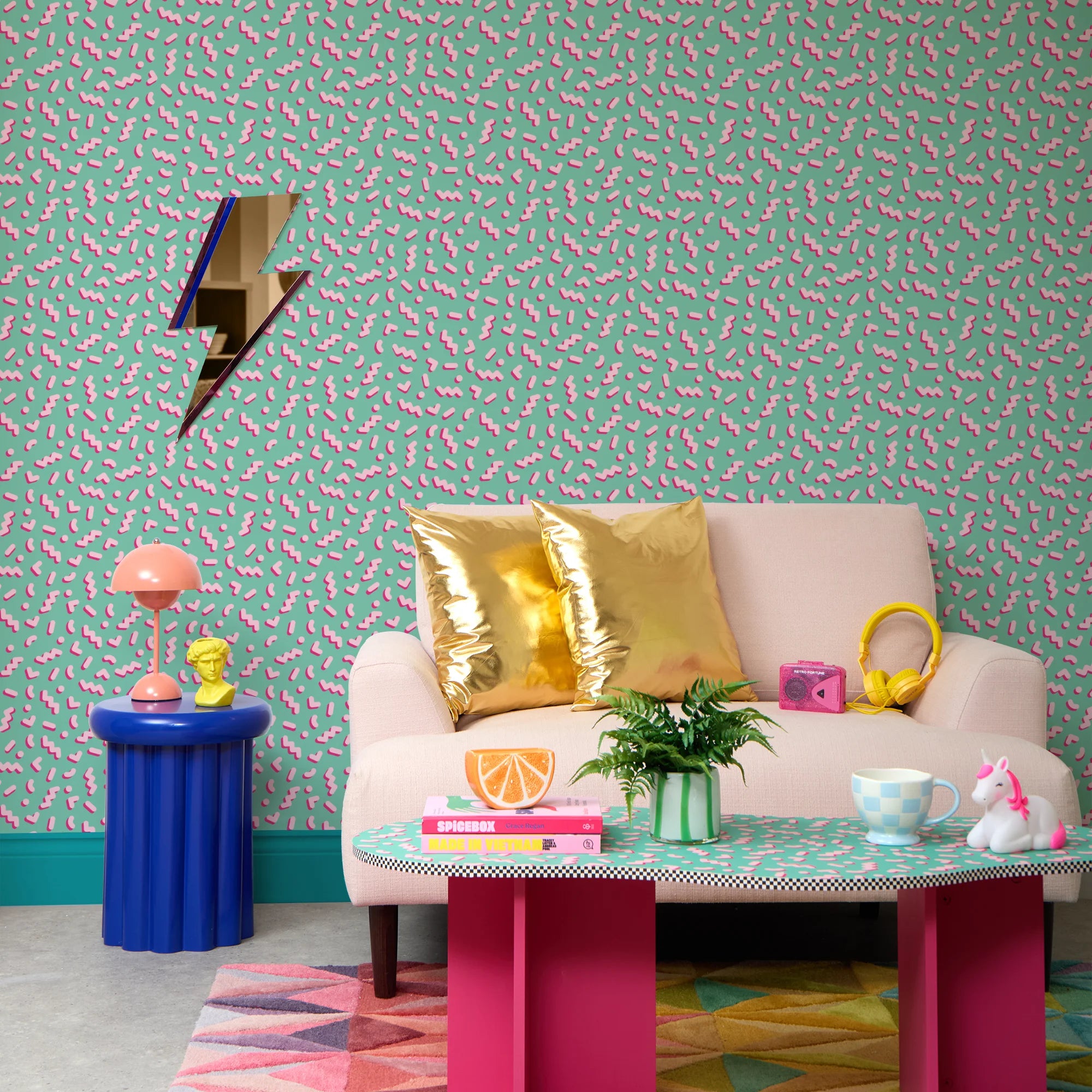 Move To The Music Wallpaper in Miami Mint and Bubblegum Pink