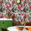 Pandora Wallpaper in Hot Pink, Forest Green and Cream