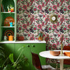 Pandora Wallpaper in Hot Pink, Forest Green and Cream