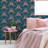 Bedroom with Folk Rabbit Wallpaper