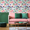 Pink Sofa with Floral Wallpaper