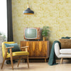 Retro Living Room with Yellow Zebra Wallpaper