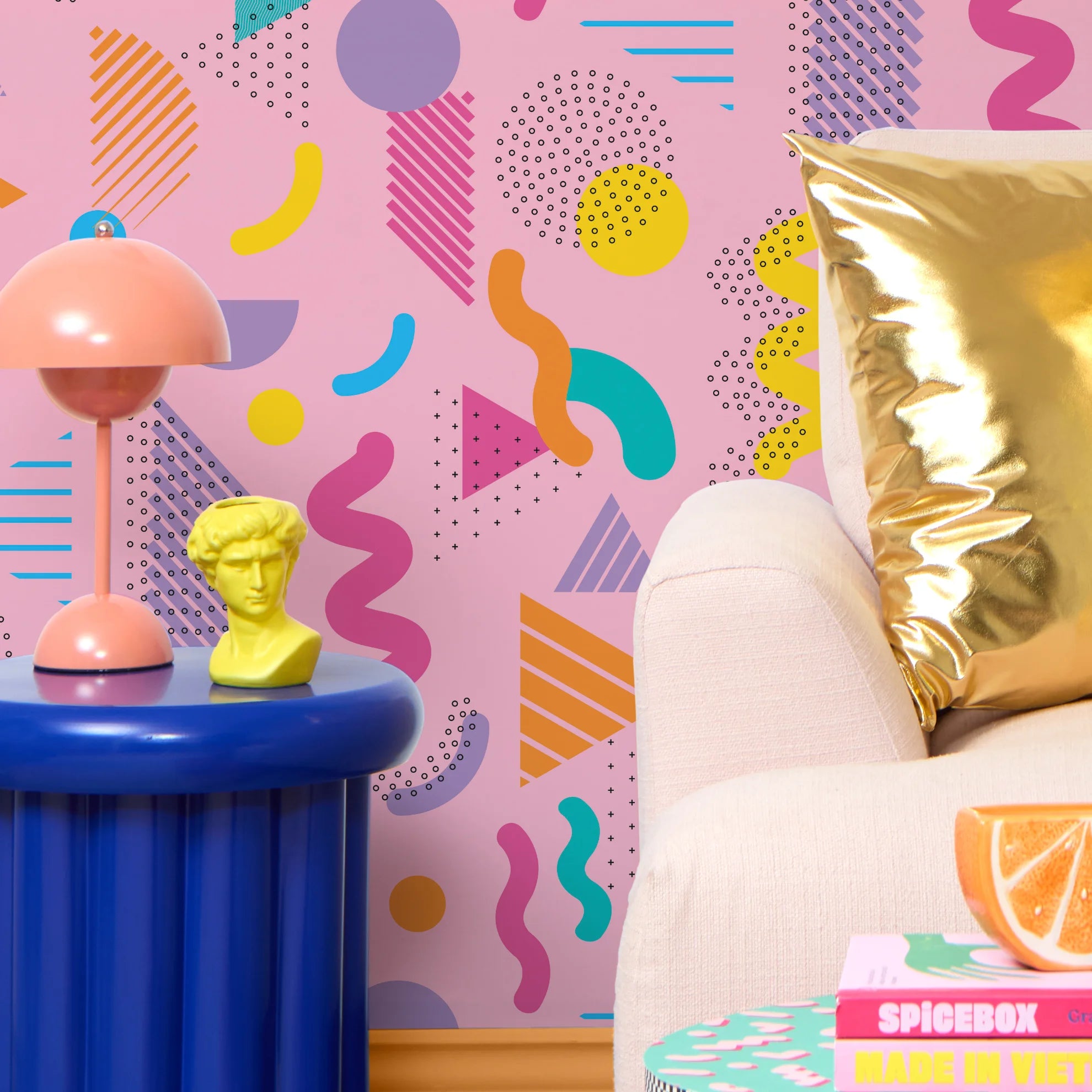 Saved By The Pattern Wallpaper in Electric Brights on Bubblegum Pink