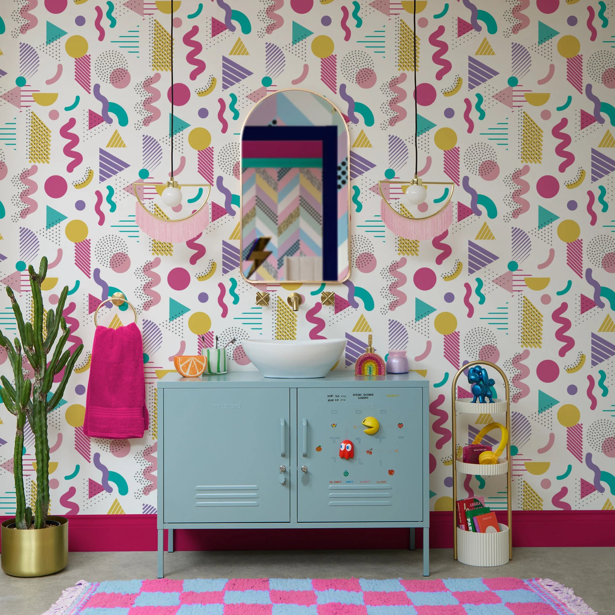 Saved By The Pattern Wallpaper in Electric Brights on Glow White