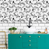 Bathroom with Black and White Koi Wallpaper