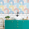 Bathroom with Pastel Wallpaper