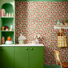 Strawberry Fields Forever Wallpaper in Peach, Strawberry Red and Field Green