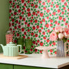 Strawberry Fields Forever Wallpaper in Peach, Strawberry Red and Field Green