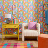 Wave After Wave Wallpaper in Rainbow Brights on Lavender