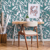 Teal Cat Printed Wallpaper